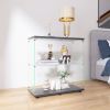 Two-door Glass Display Cabinet 2 Shelves with Door, Floor Standing Curio Bookshelf for Living Room Bedroom Office, 33.35"*31.69"*14.37",Black