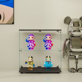 Two-door Glass Display Cabinet 2 Shelves with Door; Floor Standing Curio Bookshelf for Living Room Bedroom Office; 35.35' x 31.69'x 14.37'; Black