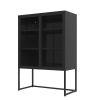 47.2 inches high Metal Storage Cabinet with 2 Mesh Doors; Suitable for Office; Dining Room and Living Room; Black
