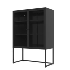 47.2 inches high Metal Storage Cabinet with 2 Mesh Doors; Suitable for Office; Dining Room and Living Room; Black