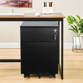 2 Drawer Mobile File Cabinet with Lock Metal Filing Cabinet for Legal/Letter/A4/F4 Size; Fully Assembled Include Wheels; Home/Office Design; BLACK