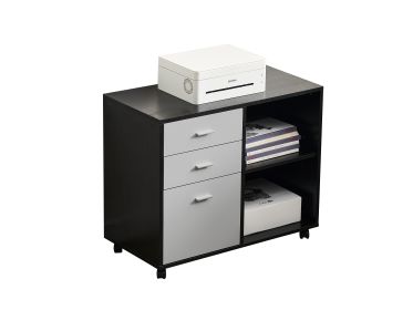 32'' Wide 3 -Drawer Mobile Lateral Filing Cabinet; Black oak and Grey File Cabinet with Printer Stand for Home Office