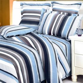 Blancho Bedding - [Blue Purple Stripes] 100% Cotton 7PC Bed In A Bag (Full Size)