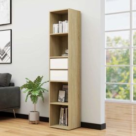 Book Cabinet White and Sonoma Oak 14.2"x11.8"x67.3" Engineered Wood