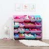 White/Pink Kids Toy Storage Organizer with 16 Plastic Bins