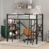Twin Size Metal Loft Bed with Shelves and Desk