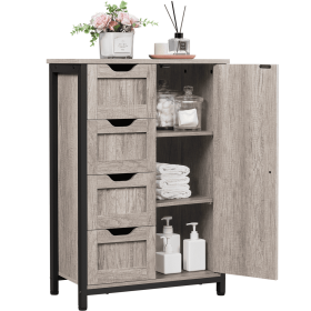 32.5" Height Wooden Bathroom Floor Cabinet Storage Organizer with 4 Drawers, Gray