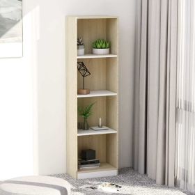 4-Tier Book Cabinet White and Sonoma Oak 15.7"x9.4"x55.9" Engineered Wood