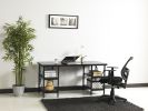 Furnish Home Store Buket Metal Frame 60" Extra Wide Wood Top 4 Shelves Writing and Computer Desk for Home Office; Black