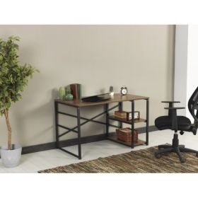 Home Store Sage Black Metal Frame 47" Wooden Top 2 Shelves Writing and Computer Desk for Home Office; Walnut