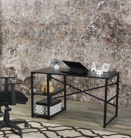 Furnish Home Store Sage Black Metal Frame 47" Wooden Top 2 Shelves Writing and Computer Desk for Home Office; Black