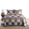 Qucover Quilts King Size 3-Piece Reversible Grey Brown Patchwork Quilt Bedspread with Shams; Soft Microfiber Coverlets Quilt Bedding Sets; 98x106 Inch