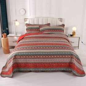 Striped Classical Cotton 3-Piece Patchwork Bedspread Quilt Sets; Queen Size