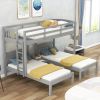 Twin over Twin & Twin Bunk Bed with Built-in Middle Drawer