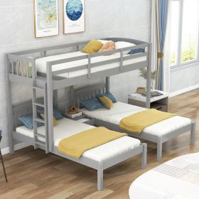 Twin over Twin & Twin Bunk Bed with Built-in Middle Drawer