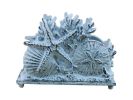 Rustic Dark Blue Whitewashed Cast Iron Seashell Napkin Holder 7""