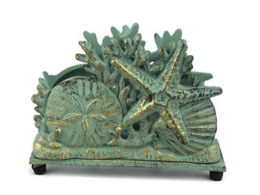 Antique Bronze Cast Iron Seashell Napkin Holder 7"
