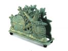 Antique Bronze Cast Iron Seashell Napkin Holder 7"