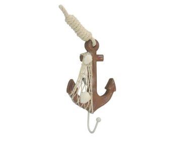 Wooden Rustic Decorative Anchor with Hook 7"