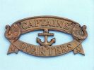 Antique Brass Captain's Quarters Sign 9"