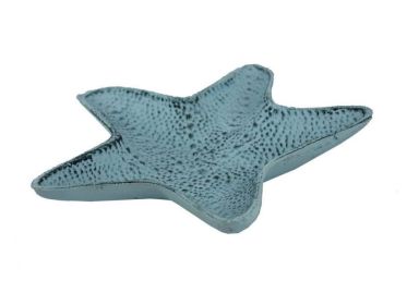 Dark Blue Whitewashed Cast Iron Starfish Decorative Bowl 8""