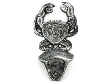 Antique Silver Cast Iron Wall Mounted Crab Bottle Opener 6"