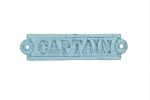 Rustic Dark Blue Whitewashed Cast Iron Captain Sign 6""