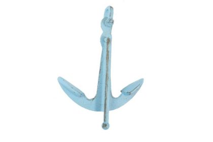 Rustic Light Blue Cast Iron Anchor Paperweight 5""
