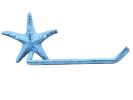 Dark Blue Whitewashed Cast Iron Starfish Toilet Paper Holder 10"