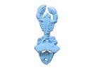 Dark Blue Whitewashed Cast Iron Wall Mounted Lobster Bottle Opener 6""