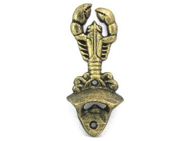 Antique Gold Cast Iron Wall Mounted Lobster Bottle Opener 6"