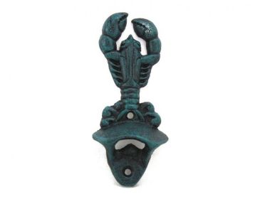 Seaworn Blue Cast Iron Wall Mounted Lobster Bottle Opener 6"
