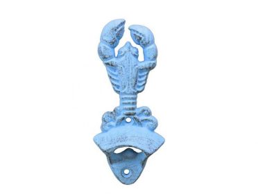 Rustic Light Blue Cast Iron Wall Mounted Lobster Bottle Opener 6""