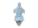 Rustic Light Blue Cast Iron Wall Mounted Sea Turtle Bottle Opener 6"
