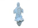 Rustic Light Blue Cast Iron Wall Mounted Sea Turtle Bottle Opener 6"