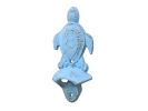 Rustic Light Blue Cast Iron Wall Mounted Sea Turtle Bottle Opener 6"