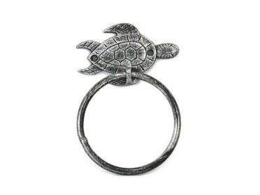 Antique Silver Cast Iron Sea Turtle Towel Holder 7"