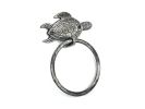 Antique Silver Cast Iron Sea Turtle Towel Holder 7"