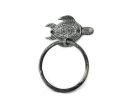 Antique Silver Cast Iron Sea Turtle Towel Holder 7"