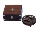 Antique Copper Round Sundial Compass with Rosewood Box 6"