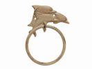 Aged White Cast Iron Dolphins Towel Holder 7""