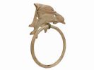 Aged White Cast Iron Dolphins Towel Holder 7""