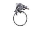 Rustic Silver Cast Iron Dolphins Towel Holder 7"