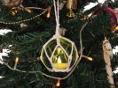 LED Lighted Green Japanese Glass Ball Fishing Float with White Netting Christmas Tree Ornament 3""