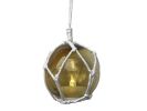 LED Lighted Amber Japanese Glass Ball Fishing Float with White Netting Christmas Tree Ornament 3""