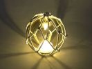 Tabletop LED Lighted Amber Japanese Glass Ball Fishing Float with Brown Netting Decoration 4""