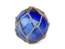 Tabletop LED Lighted Dark Blue Japanese Glass Ball Fishing Float with Brown Netting Decoration 4""