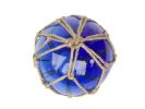 Tabletop LED Lighted Dark Blue Japanese Glass Ball Fishing Float with Brown Netting Decoration 4""