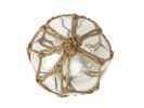 Tabletop LED Lighted Clear Japanese Glass Ball Fishing Float with Brown Netting Decoration 4""