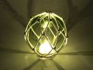 Tabletop LED Lighted Green Japanese Glass Ball Fishing Float with White Netting Decoration 4""
